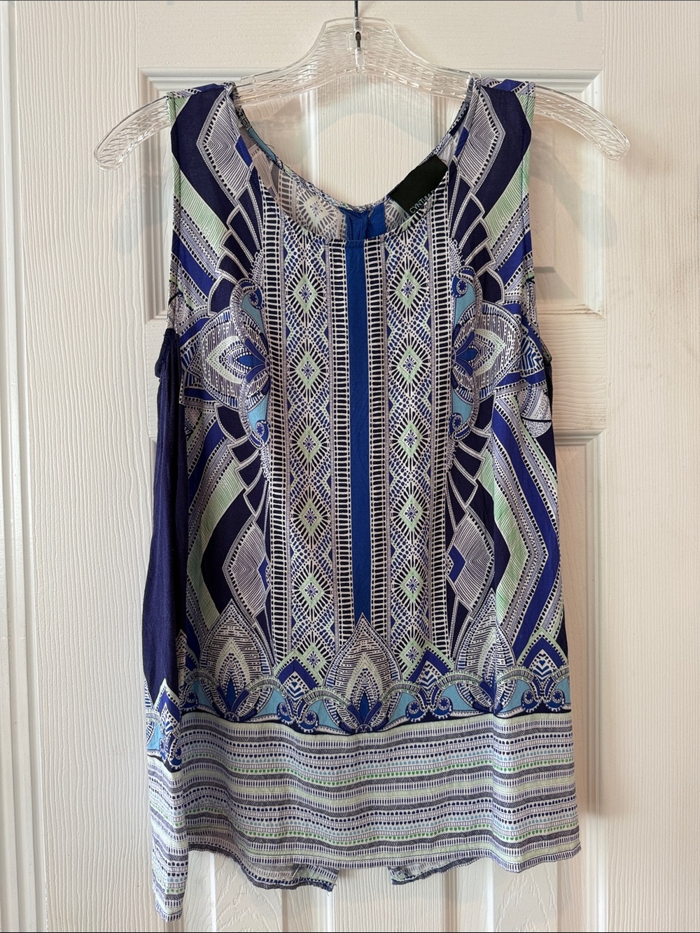 Cynthia Rowley Navy, Mint & Light Blue Printed Sleeveless Tunic